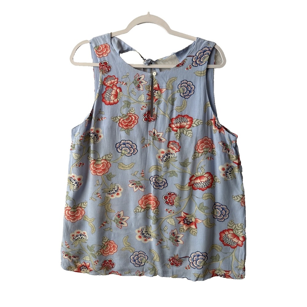 Loft Floral Keyhole Front Open Back Tie Sleeveless Blouse L Cottagecore Boho